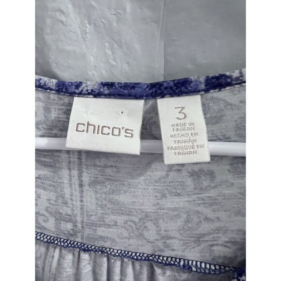 Chicos Periwinkle Blue White V Neck Tunic Xl Shark Bite Hem - Picture 2 of 5